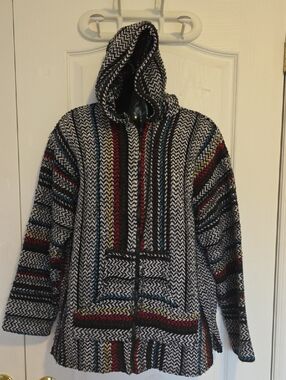 Hooded Baja Joe Multi Colot Full Zip Woven Hoodie Jerga Jacket Sweater S Med